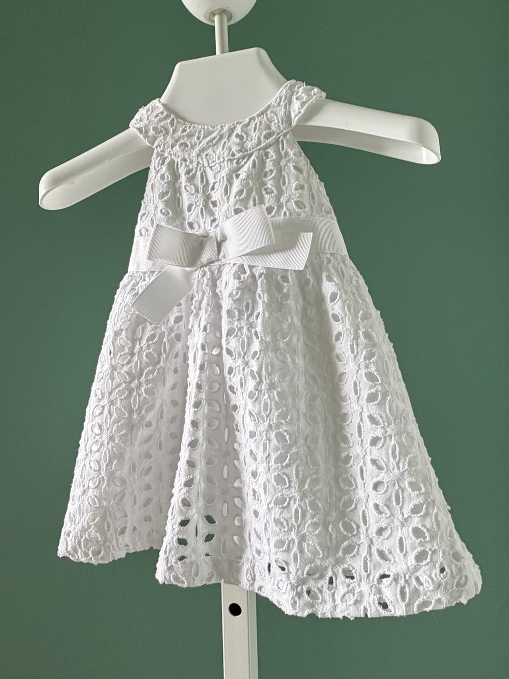 Penelope Mack Lined White Eyelet Bow Halter Kids Dress